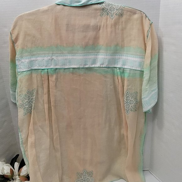 Mens Amazing Cross Stitch Embroidered Light Art Shirt PAUL ROPP 100% Silk 3 - Picture 9 of 16